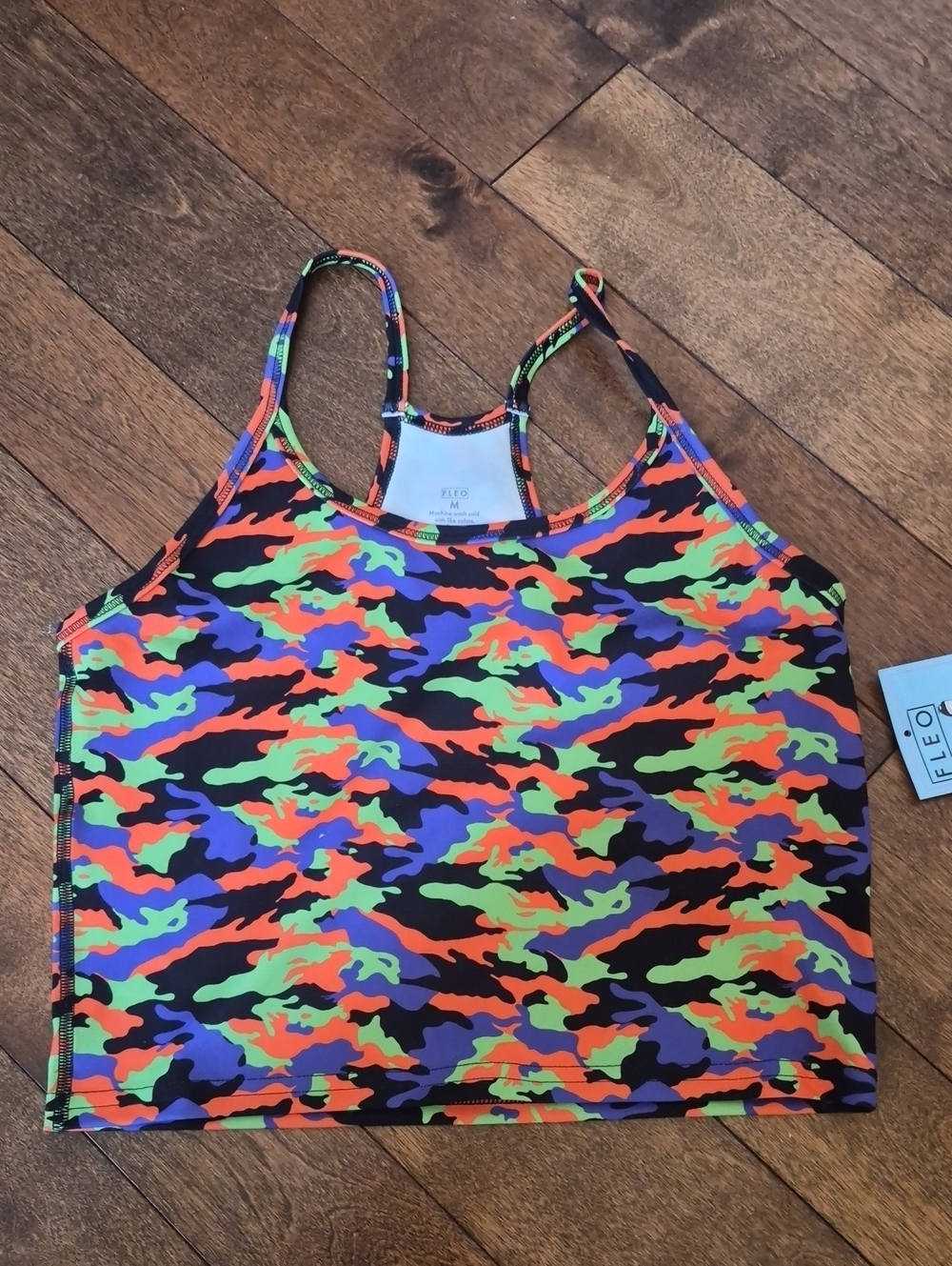 Fleo Womens  Neon Camo Croppdled Top - Orange, Green, Blue, Black